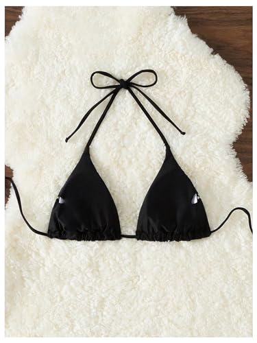 WDIRARA Women's Star Pattern Triangle Cup Halter Y2K Swim Tops Summer Tie Backless Sequin Patched Glitter Bikini Top2