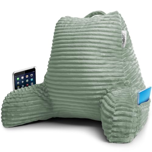 Image of Nestl Reading Pillow with Shredded Memory Foam, Luxe Cut Plush Back Pillow for Sitting Up in Bed, Back and Arms Adjustable Support for Adult & Teens, Backrest Pillows with Washable Cover Sage Green