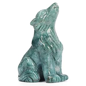 Artistone Ocean Jasper Crystal Wolf Statue 2.0 inch Hand-Craved Gemstone Wolf Figurine Animal Carvings Sculpture Healing Stone for Home Decor Gifts