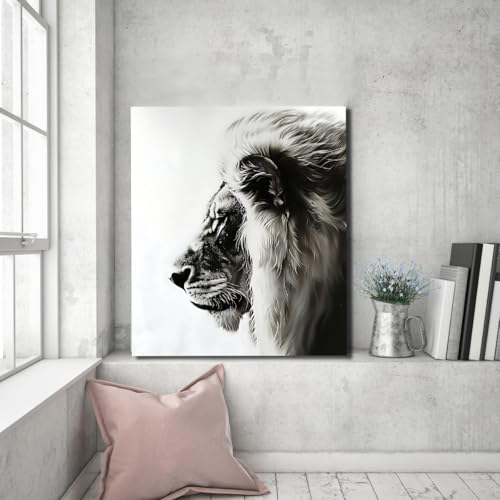 Décoration murale faune lion impression d’œuvre YUNART tableau noir et blanc