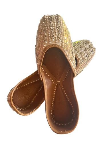 Indian Traditional Flats for Women Dressy Comfortable - Phulkari Khussa, Handmade Punjabi Jutti Ethnic Moajris for Casual & Festive Occasions