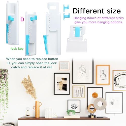 Image of laffeya Picture Hangers, Adjustable Adhesive Wall Hooks with Level, Damage Free Hanging Strips Hanger for Art, Photos, Mirrors & Decor Frame (Picture Hook, 2)