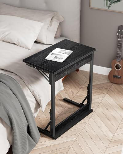 Image of Evermagin Folding TV Tray, Small C-Shaped TV Dinner Tray Table, Slide Under Couch Side Table for Recliner, Living Room, Bedroom, Black
