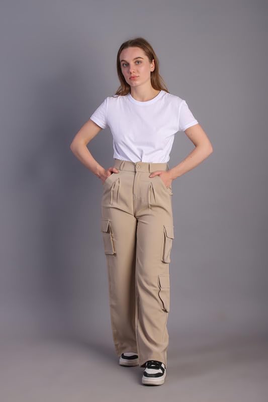 Image of HIGH Buy Women Korean 5 Pocket Cargo Comfort and Styles Baggy Super Lycra Pants for Women and Girls - Perfect High Waist Trousers for Women
