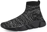 Santiro Mens High Top Sneakers Breathable Athletic Walking Shoes Lightweight Socks Knit Running Shoes Fashion Gym Sports Shoes Black Grey 8.5 US