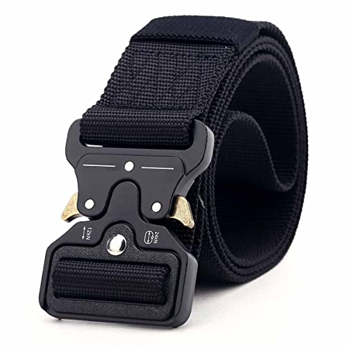 Tactical Belt for Men & Women – Tactical Assault Military Webbing Belt, Durable Nylon for Outdoor, EDC, Hiking & Survival (Adjustable, Black), Fits Waist (Size: 28inch-44inch)