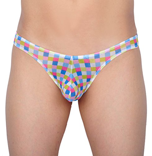 Men's Checker Thong Gay T-Back G-String Underwear Male Bluge Pouch Body Underpants