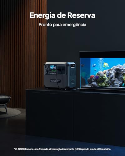 BLUETTI AC180 Gerador de Energia Solar, Bateria LiFePO4 de 1152Wh, 0-80% em 45 Minutos, 2 Saídas CA