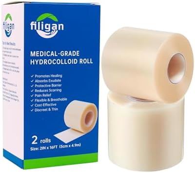 2Pcs Hydrocolloid Rolls for Wound Care (2in x 16ft), Cut-to-Size Hydrocolloid Bandages, Self-Adhesive, Ultra Absorbent, Waterproof, Medical-Grade for Burns, Blisters, Acne, First Aid Essential