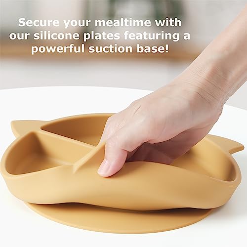 Andy Bear Suction Plates For Baby Silicone Plates Divided, Baby Led Weaning Supplies, Silicone Baby Plates For Toddler, Baby Dishes, Bpa Free (Mustard) #TOP1