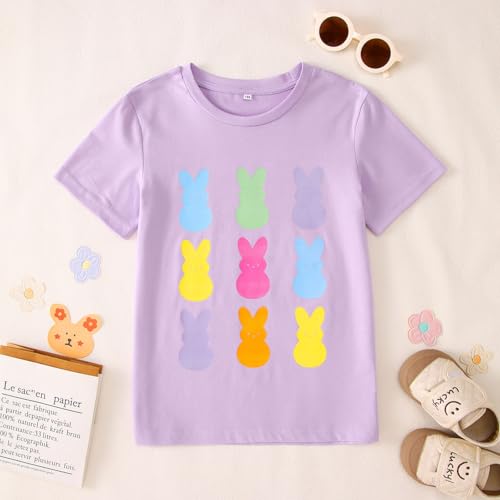 Image of Ritatte Kids Girls Easter Shirt Cute Bunny Rabbit Graphic T-Shirt Happy Easter Tees Funny Casual Short Sleeve Tops 7-12Y