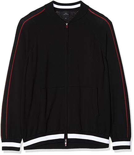 A|X Armani Exchange Men's Collegiante Stripe Zip Up Knit Cardigan with Back Logo, Black, L