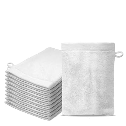 10 er Set Waschlappen 15x20 cm | Frottee Weich & Flauschig | 100% Baumwolle | Frottier Waschhandschuhe | 500g/m² | Oeko-Tex | Ôhm | Weiß
