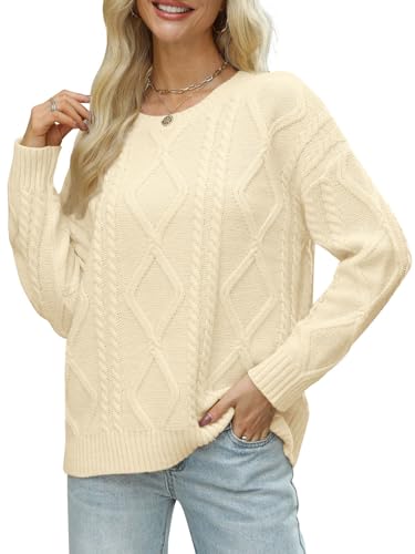 Image of MixShe Women's Oversized Crewneck Cable Knit Sweaters Fall Fashion 2025