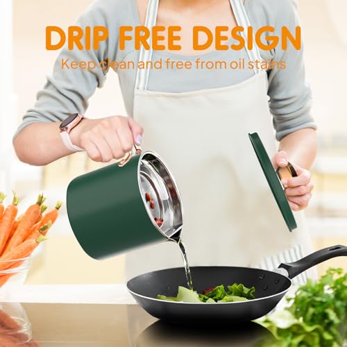 Image of Chihee Oil Strainer Pot Grease Can 2 L Stainless Steel Oil Storage Can Container with Fine Mesh Strainer Dust-proof lid Non-slip Plate Suitable for Storing Frying Oil and Cooking Grease