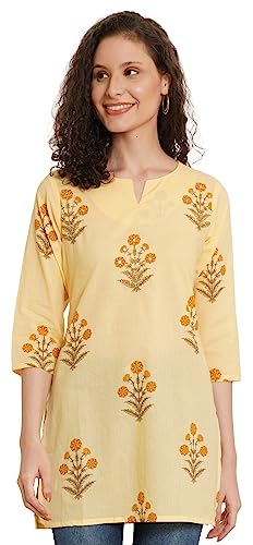 Image of Amazon Brand - Anarva Jaipuri Cotton Printed Short Kurti for Women