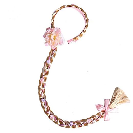 CHTENG Rapunzel - Parrucca per bambini con capelli annodati e forcina (rosa)