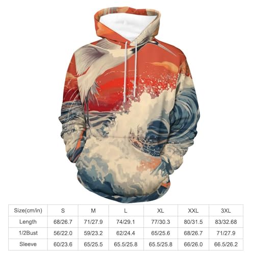Pullover manches longues oiseau blanc et vagues au design artistique unique - 3
