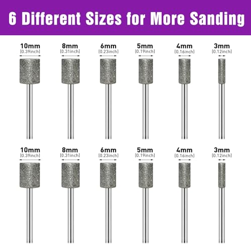 12 Stück Diamant Frässtifte, Diamond Schleifstifte Körnung 116, Steinfräser, Diamant Fräser mit 3mm Schaft Passform für Stein Glas Keramik Schnitzen,Schleifen,Polieren,Gravieren