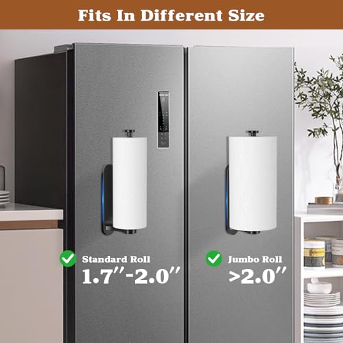 Image of Swaitee Magnetic Paper Towel Holder for Fridge, Under Cabinet Paper Towel Holder Wall Mount, Self Adhesive No Drill, One Hand Tear Ratchet, Fits Jumbo Rolls, Black for Kitchen RV Garage