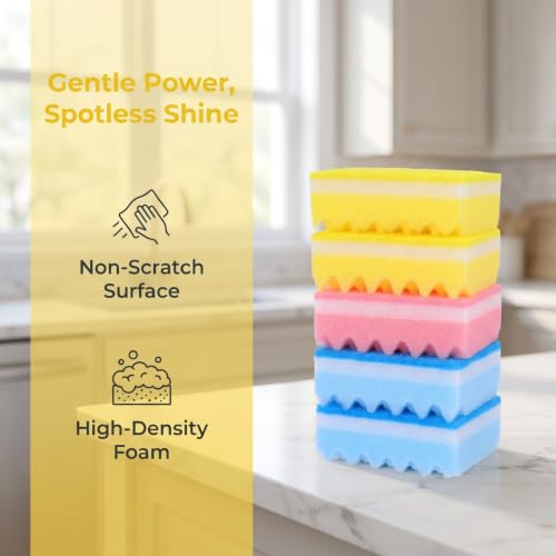 Image of LALAFINA 10pcs High-Density Small Wave Sponges Kitchen Sponges Non-Scratch Dish Scrubbing Pads for Kitchen Bathroom Car, Random Colors