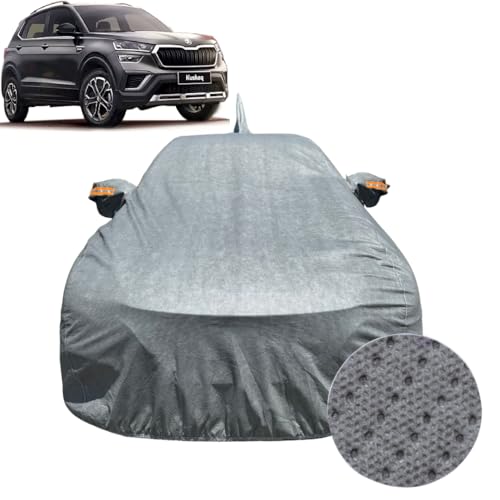 Image of Car Cover for Skoda Kushaq (2021-2026) | 100% Waterproof Cover with Antenna & Reflective Mirror Pockets | Dustproof, Scratchproof, Heatproof Kushaq Car Cover |Soft Cotton Lining| Grey
