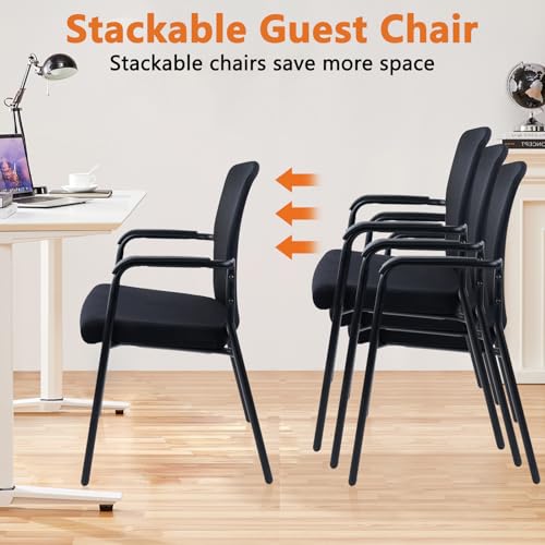 Image of CLATINA Stacking Reception Chairs Set of 2, Stackable Waiting Room Chairs with Upholstered Seat and Armrest, Ergonomic Mesh Back Office Guest Chair for Home Conference Lobby Church School, Black