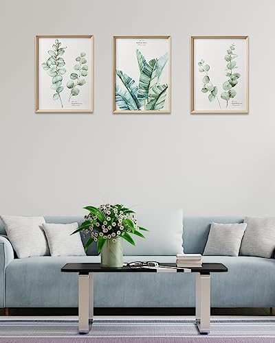 Hesendot Wall Art For Living Room,Framed Wall Art,Green Wall Decor,Minimalist Canvas Botanical Wall Art Decor,16X12In Plant Wood High-Framed Design Flower Green Eucalyptus Leaf Artworks Prints Poster For Bathroom,Bedroom,Office Set Of 3 #TOP4