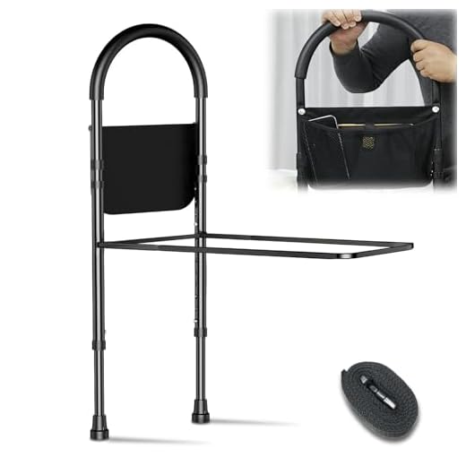 Kaucytue Bed Rails for Elderly Adults Safety with Storage Pocket Bed Assist Rail Mobility Aid Adjustable in Height Fall Prevention Bed Grab Rail, Makes Getting in & Out of Bed Easier