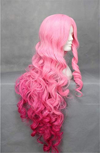 Image of Swiking Long Pink Ombre Curly Wave Womens Wig Natural Hair Wigs Heat Resistant Synthetic Daily Halloween Cosplay Full Wigs for Women Girls