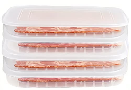 Informazioni sulle dimensioni: i contenitori in plastica per pancetta sono dotati di una dimensione appropriata, misurano circa 21,3 x 13,6 x 3,3 cm, adatti per conservare abbastanza pancetta, carne o altri alimenti, per mantenerli freschi e saporiti per un tempo più lungo