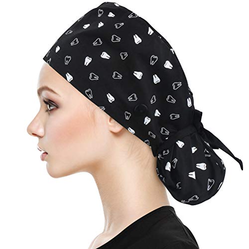 Image of QBA Adjustable Working Cap with Button, Satin-Lined Hat, Cotton Working Hat Sweatband, Elastic Tie Back Hats Unisex