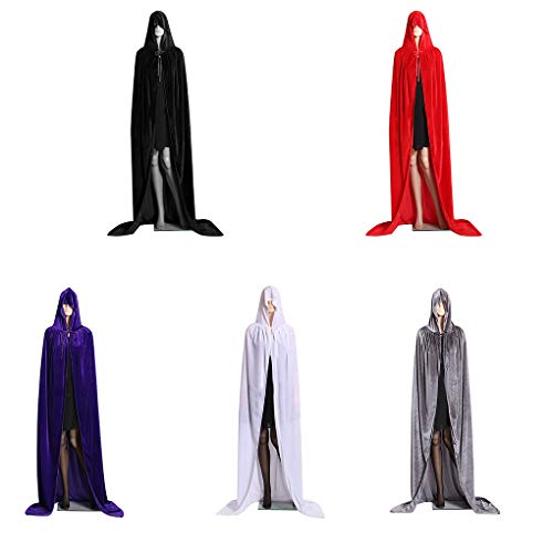 VONKY Costumes Halloween com capuz casaco longo de veludo Cabo Halloween Cosplay Mulheres Homens Wit