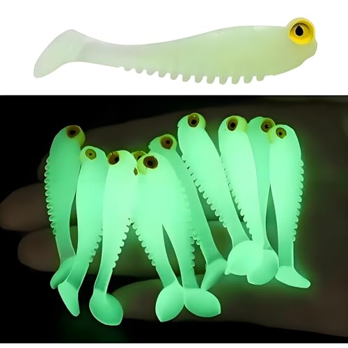 Glow in The Dark Fishing Lures, 1.97-Inch Silicone Swimbait, 10-Pack with Pouch