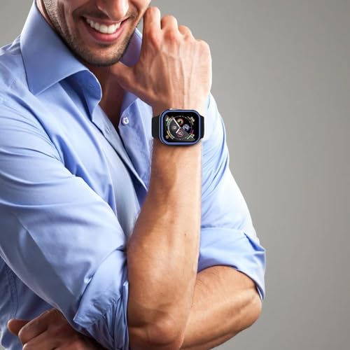 Image of Smiling 2 Pack Case Compatible with Apple Watch SE 3 (2025) / SE 2 / SE /Series 6 /5 /4 40mm with Tempered Glass Screen Protector, Hard PC Case Overall Protective Cover- 1 Blue+ 1 Transparent