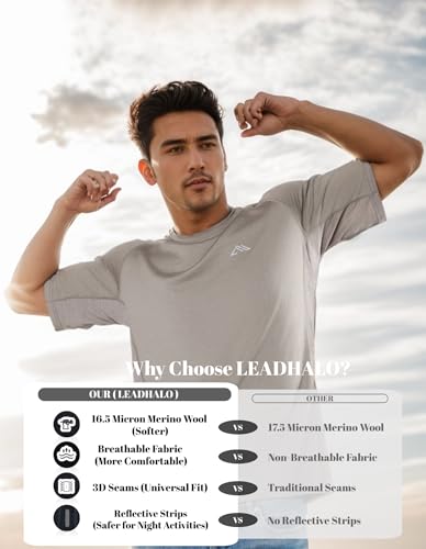 100% Merino Wool Gym T Shirts for Men, Breathable Athletic Workout Short Sleeve Tee, Moisture Wicking T-Shirts2