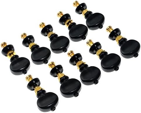 10pcs B-114 Tuning Pegs Tuners Machine Head Pin Set Gold w/ Black Plastic Button for Ukulele Replacement