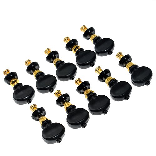 10pcs B-114 Tuning Pegs Tuners Machine Head Pin Set Gold w/ Black Plastic Button for Ukulele Replacement