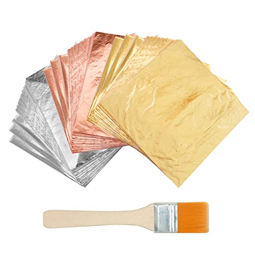 KINNO Multipurpose Gold Leaf Kit - 300 Sheets 16 x 16 cm for Gilding, Art, Crafts, Resin Art, Furniture, Canvas, Decorating