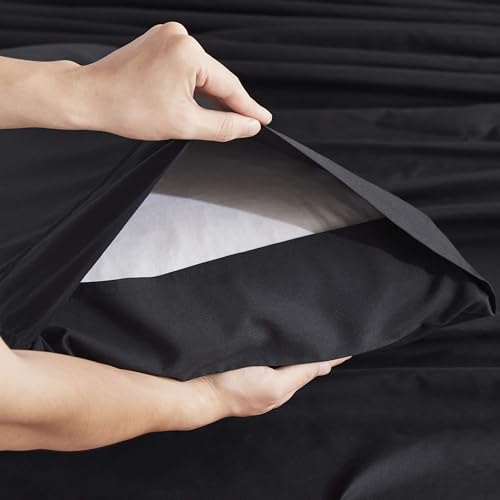 Image of Nestl Extra Deep Full Sheet Set - 6 Piece Breathable & Cooling Sheets - Hotel Luxury Bedding Set w /18-24 Inch Deep Pockets - Easy & Secure Fit - Super Soft, Wrinkle Free & Comfy - Black