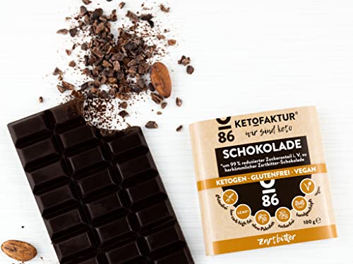 1x KETOFAKTUR® SCHOKOLADE No86 - Zartbitter|100g I 100% weniger Zucker I Dunkle Schokolade mit Erythrit und Stevia I KETOGEN | GLUTENFREI | VEGAN | low carb high fat | Paleo I Für Diabetiker geeignet Cover