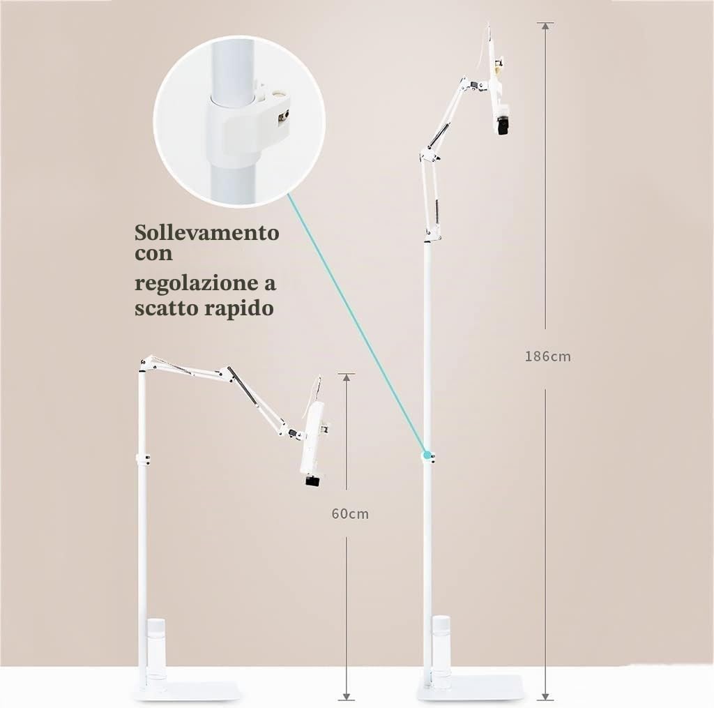 Supporto per libri per leggere a letto, leggio multifunzionale da pavimento resistente, supporto per tablet pieghevole, leggio con angolo di rotazione regolabile a 360 gradi, senza lampada (con lamp