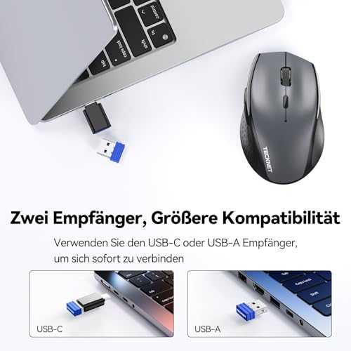 TECKNET PRO Bluetooth Maus Kabellos(2 BT 5.0+ 2,4 GHz) 6400 DPI Funkmaus – Ansicht 5