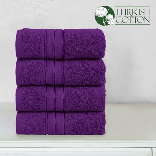 Image of Elegant Comfort Three Line Popcorn Towel Set for Bathroom 16 x 28 inches, Premium Hotel Quality 4-Pack Hand Towels, 100% Turkish Cotton, Soft and Durable, Quick Dry and Highly Absorbent, Purple