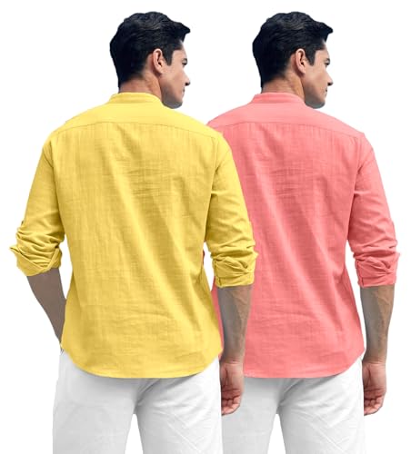 Image of Zombom Combo of Men's Solid Cotton Polyester Blend Full Sleeve Straight Kurta Shirt (Pack of 2)
