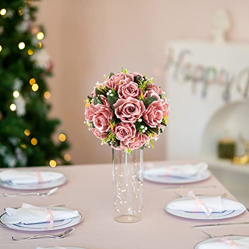 BLOSMON Flower Ball Centerpieces for Wedding: 10 Pcs Dusty Pink Fake Roses Flowers Artificial for Table - Silk Kissing Bouquet Floral Arrangement Center for Home Party Event Decor by BLOSMON - Image 2