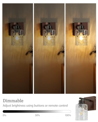 Image of Hammered Glass Battery Operated Wall Sconces Set of Two Black & Walnut