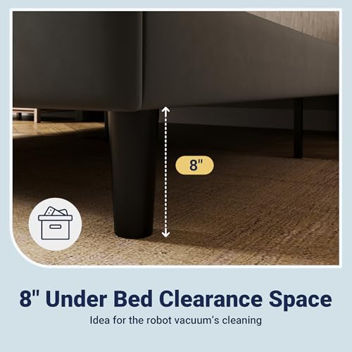 Image of Allewie King Size Platform Bed Frame with Velvet Upholstered Wingback Headboard, No Box Spring Needed, Under Bed Storage Space, Strong Wooden Slats, Modern Mattress Foundation, Easy Assembly, Grey