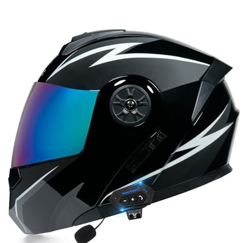 RUYICZB Casque De Moto Modulaire Bluetooth, Casque Avant Intégral Rabattable, Approuvé Dot/ECE, avec Double Visière, Haut-Parleur Intégré, Microphone,F,L