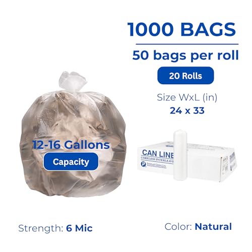 Image of Inteplast Group S243308N High-Density Can Liner, 24 x 33, 16gal, 8mic, Clear, 50 Per Roll (Case of 20 Rolls)